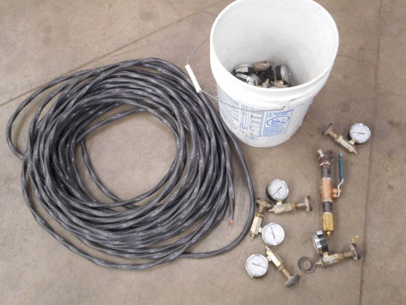 lot 57 image: (1) Bucket Of Misc Gauges & (1) Spo...