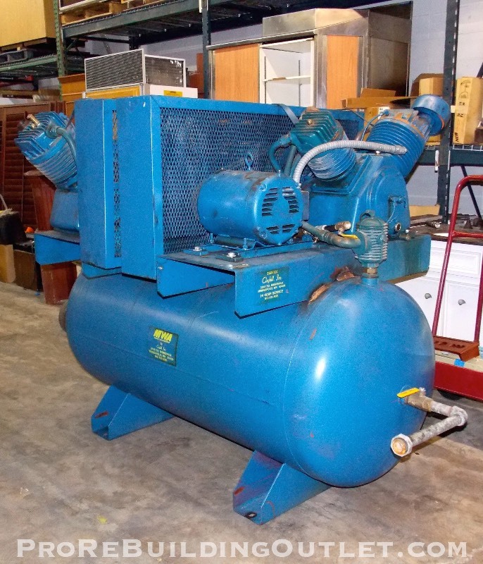 lot 3 image: Heavy Duty Clayhill Twin Head Air Compressor 2-Stage Electric Balder Motors - 200 Gallon Horizontal Tank - NO RESERVE