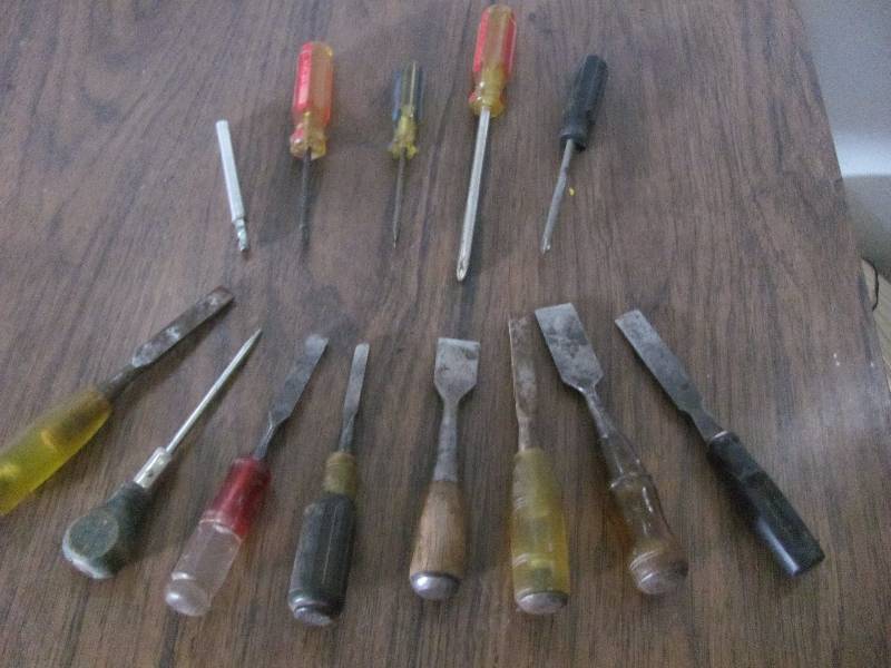 Misc. chisels and screw drivers