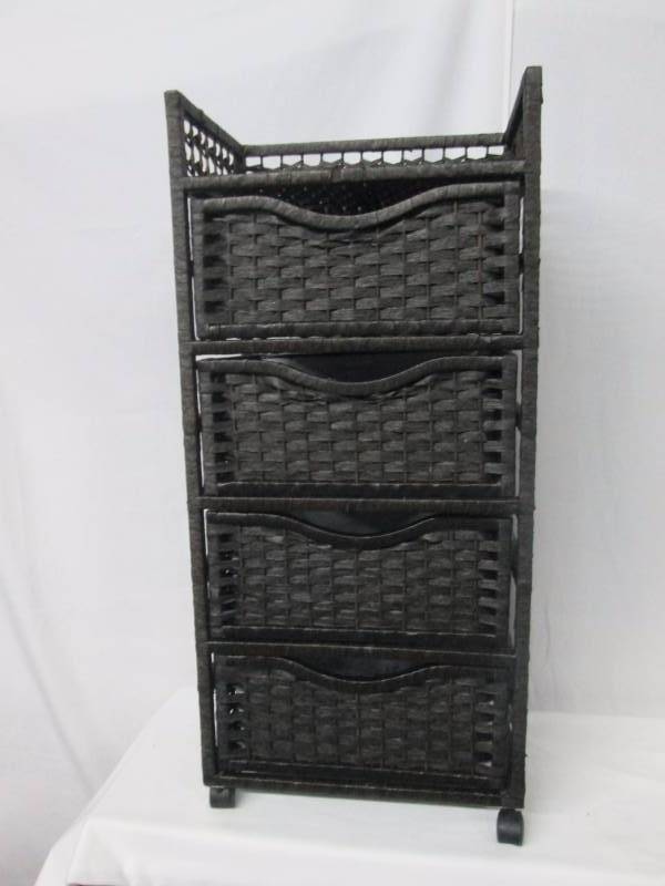 lot 40 image: Natural Fiber 4-Drawer Chest on Wheels