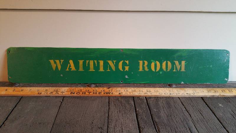 lot 30 image: Vintage Green & Gold Waiting Room Railroad Sign