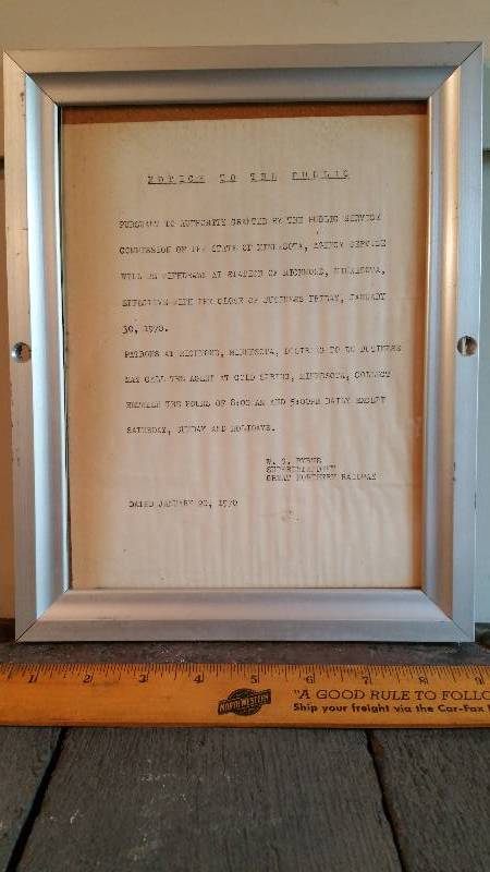 lot 56 image: Great Northern Railway Superintendant Posted Notice