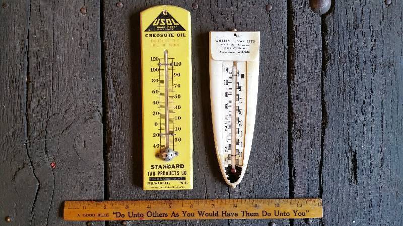 lot 130 image: (2) Vintage Advertising Thermometers