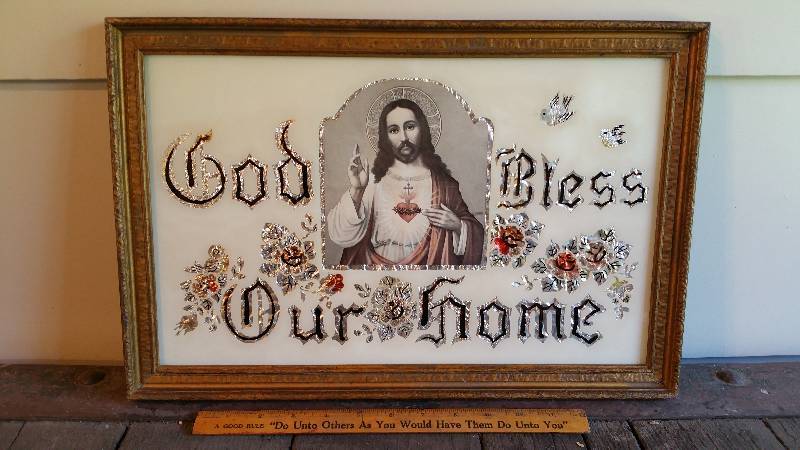 lot 138 image: Catholic  Religious God Bless Our Home Framed
