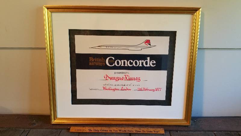 lot 145 image: Vintage British Airways Supersonic Concorde Certificate, Framed