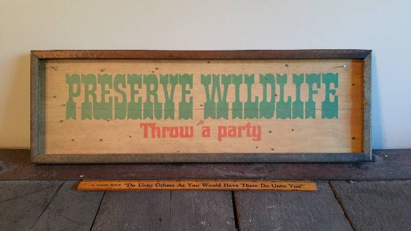 lot 147 image: Older Framed Cardboard Print Party Sign