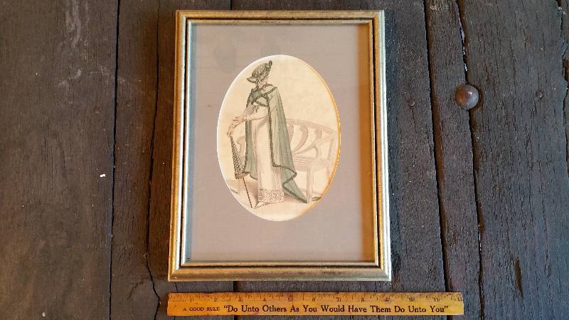 lot 164 image: Elegant Vintage Art - Lady, Parasol, Bench - Framed