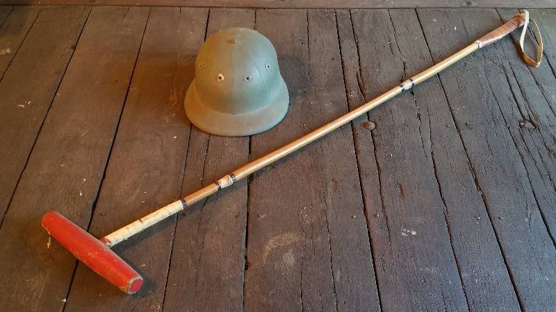 lot 174 image: Vintage Rattan Polo Mallet & Helmet