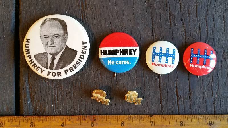 lot 186 image: Hubert H Humphrey Pin-Back Buttons & (2) HHH Pins