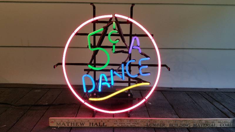 lot 198 image: 18 Wide 5 Cent Dance Neon Lighted Sign