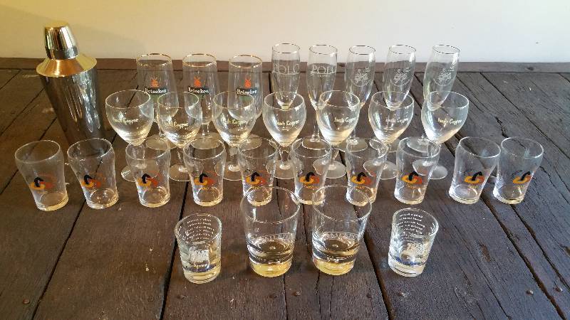 lot 201 image: Nice Group of Breweriana Wine, Whiskey, & Misc. Glass Collection