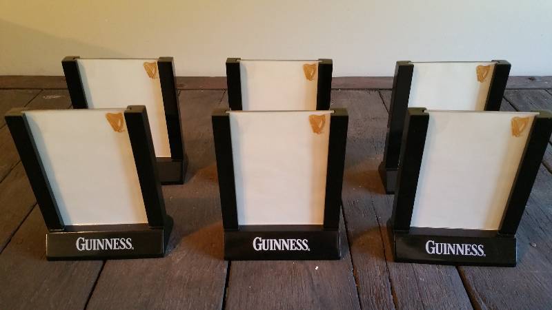 lot 202 image: Lot of (6) Guiness Table Top Menu Stands