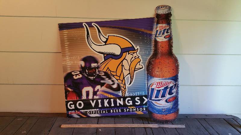 lot 205 image: Large Metal Minnesota Vikings  Miller Lite Advertising Sign