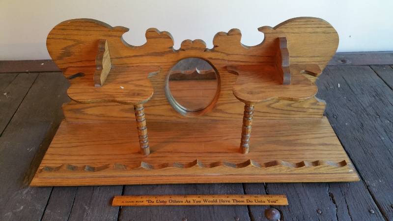 lot 312 image: Vintage Wooden Mirrored Wall Shelf