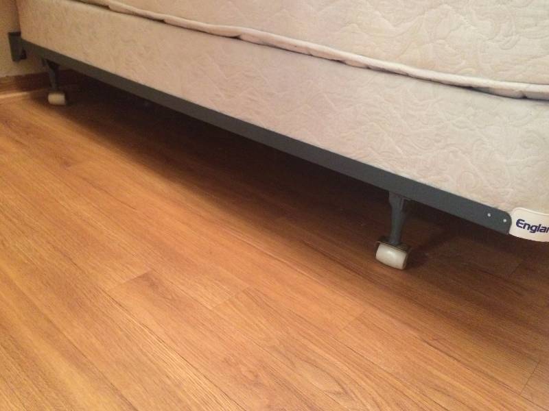 lot 98 image: FullQueen Bed Frame, With A  Free Box Spring and Mattress