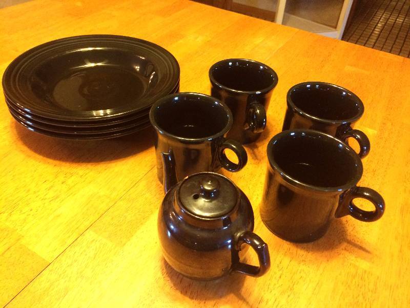lot 277 image: Set Of Black Dishes, Serving for Four