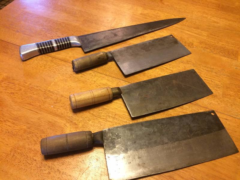 lot 283 image: Large Knife and Meat Cleavers With Wood Handles