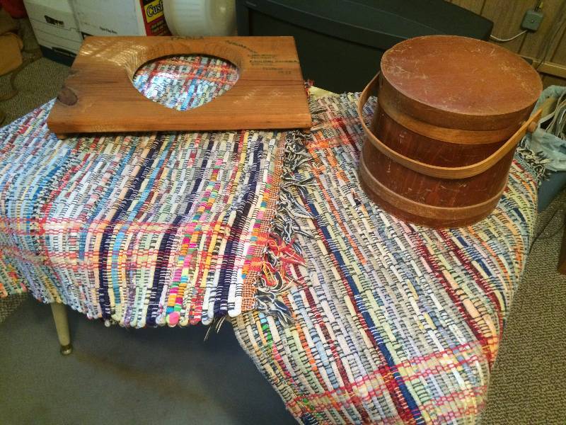 lot 353 image: Two Large Handmade Rag Rugs, & A KnittingSewing Bucket