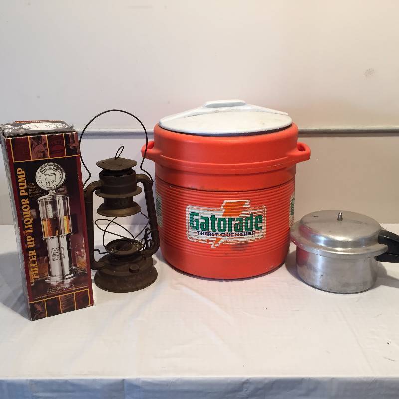 GATORADE CONTAINER, PRESSURE COOKER AND LANTERN