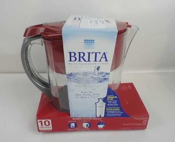 lot 17 image: Brita Grand Water Filter Pitcher, Red, 10 Cup