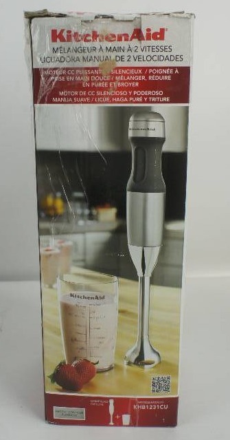 lot 43 image: KitchenAid KHB1231CU 2-Speed Hand Blender, Contour Silver