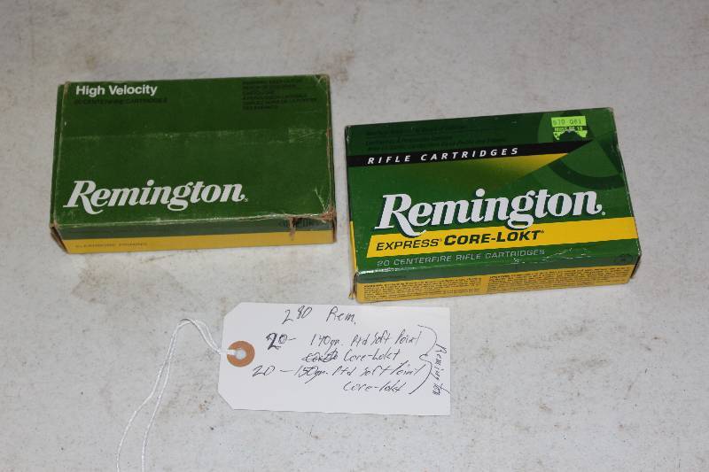lot 22 image: Box Lot of (2) 280 Remington Ammo 140gr Soft Point Core-Lokt, app. 20 bullets 150gr. PTD. Soft Point Core Lokt, app. 20 bullets.