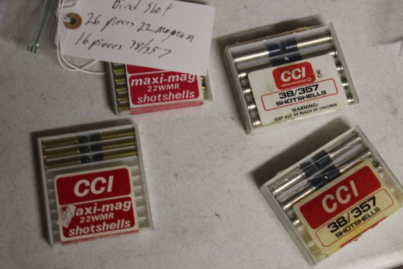 lot 42 image: Box Lot of (4) Including Bird Shot, 22 Magnum, app. 26 ct 38357 Bird Shot, app. 16 ct.