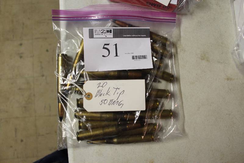 lot 51 image: Bag Lot of Black TIP 50BMG Ammo app. 20 rounds.