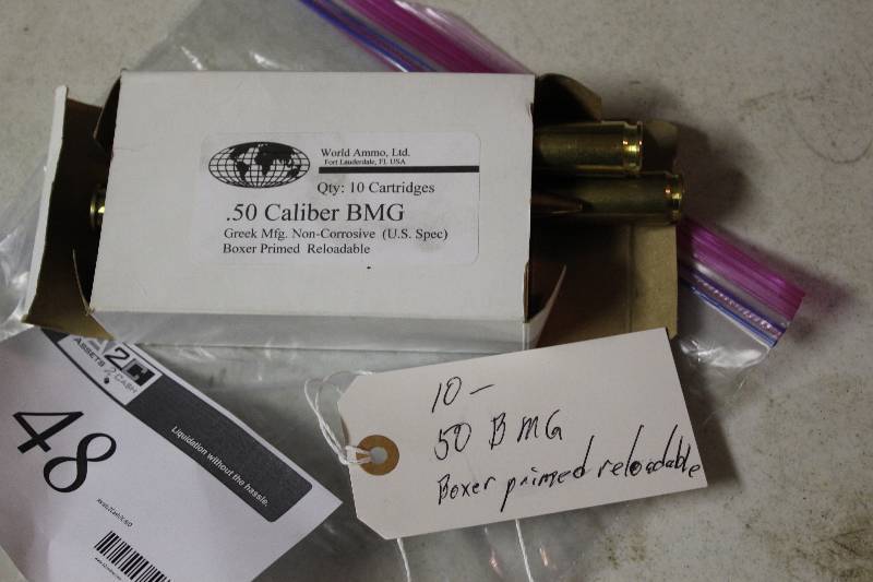 lot 48 image: Box Lot Of 50BMG Boxer Primed Reloadable Ammo app. 10 rounds.