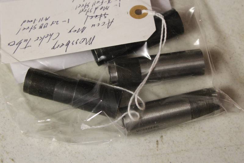 lot 35 image: Mossberg Accu Mag Choke Tubes Lot Including Med Steel (1) X-Full Steel (1) Full Steel (1) BB Steel All Lead (1).