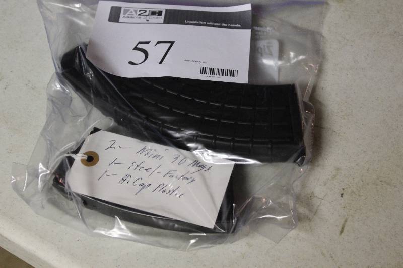 lot 57 image: Lot of (2) Mini 30 Mags Steel Factory (1) Hi Cap Plastic (1).
