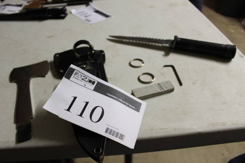 lot 110 image: Survival Knife wHatchet & Sheath.