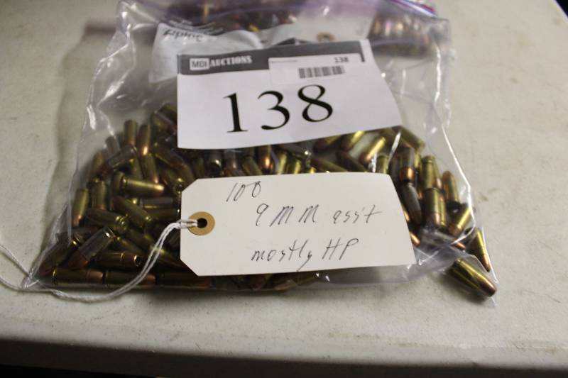 lot 138 image: Bag of (100 ct.) Miscellaneous 9mm Rounds Mostly HP.