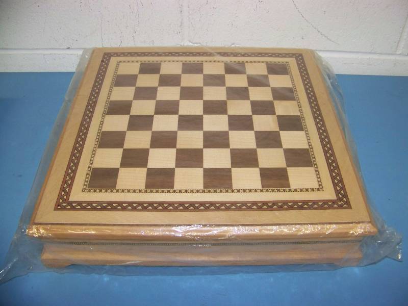 lot 21 image: Natural Wood Chess Set with Storage Cabinet - BRAND NEW