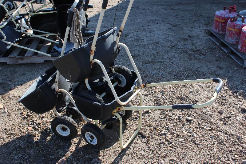 Lot of (3) Lawn Seeder wBucket, Push Handle & Wheels.