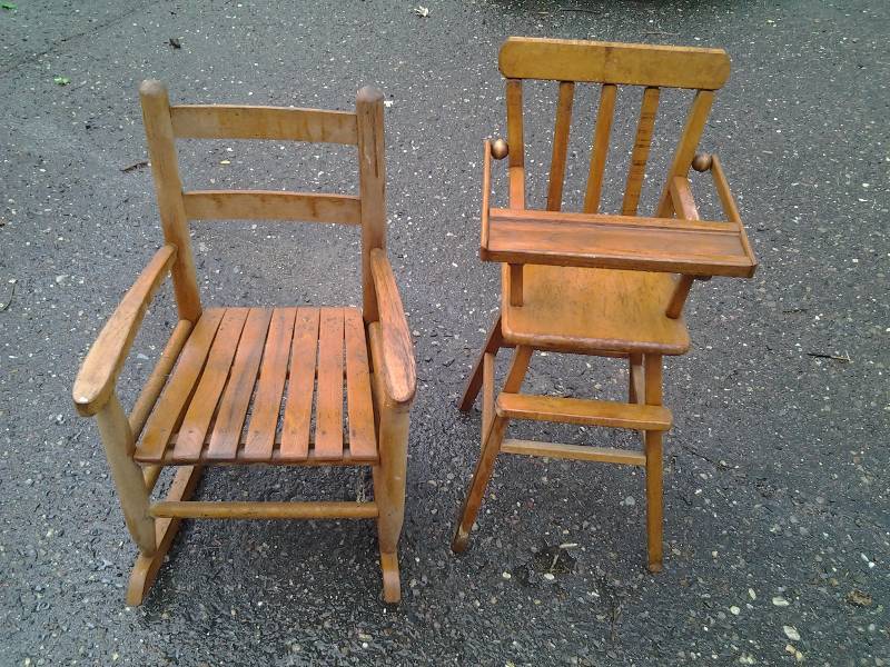 lot 35 image: Vintage Doll High Chair & Childs Rocker