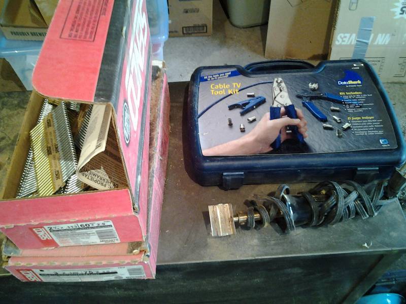 lot 99 image: Electric Razor Scraper Tool, Cable TV Repair Kit, 2-Boxes Air Nails