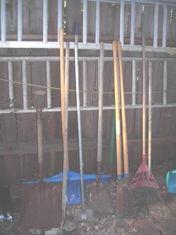 lot 130 image: Post Hole Digger, Shovels, Rakes, Scraper