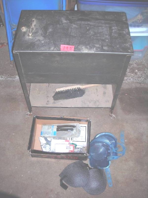 lot 145 image: Old Metal File Cabinet, 2-Pair Knee Pads
