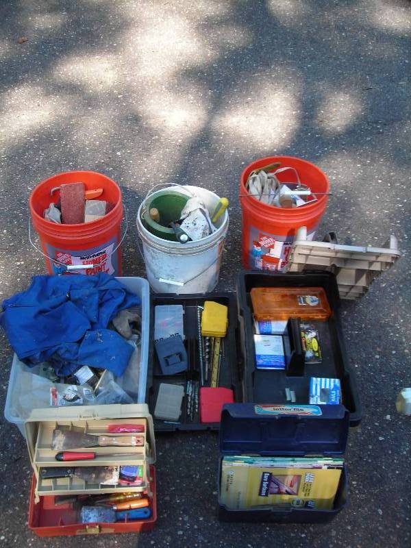 lot 147 image: Tool Boxes & Contents, Trowels, Saw Blades, Drill Bits, More