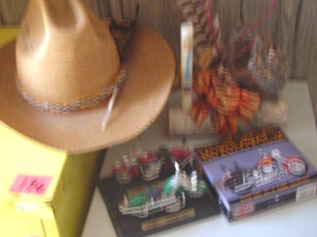 lot 209 image: 2-Collector Harley Davidson Figures, Cowboy Hat, Misc
