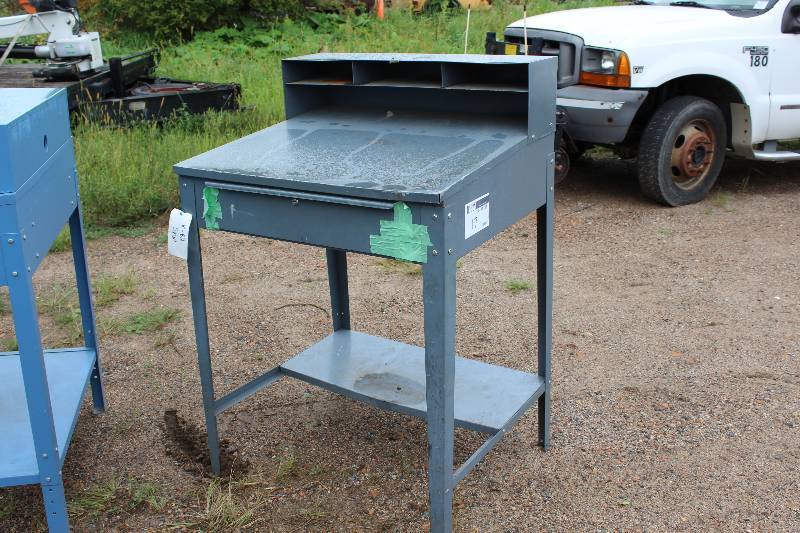 Metal Table wLower Shelf, Desk Drawer, Upper Compartments 39 x 29 x 53.