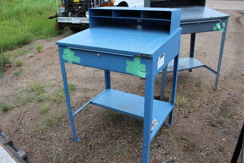 Metal Table wLower Shelf, Desk Drawer, Upper Compartments 39 x 29 x 51.