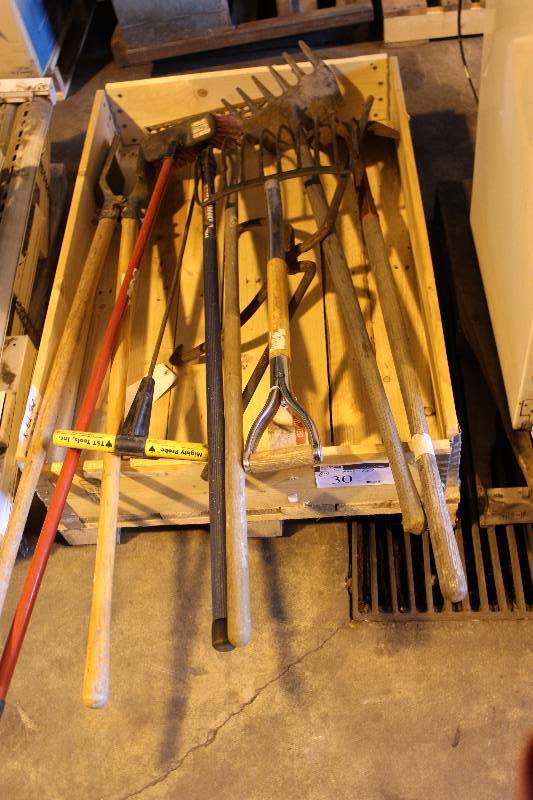 Tool Lot of (10) Including Rakes Broom Pitch Fork And More.