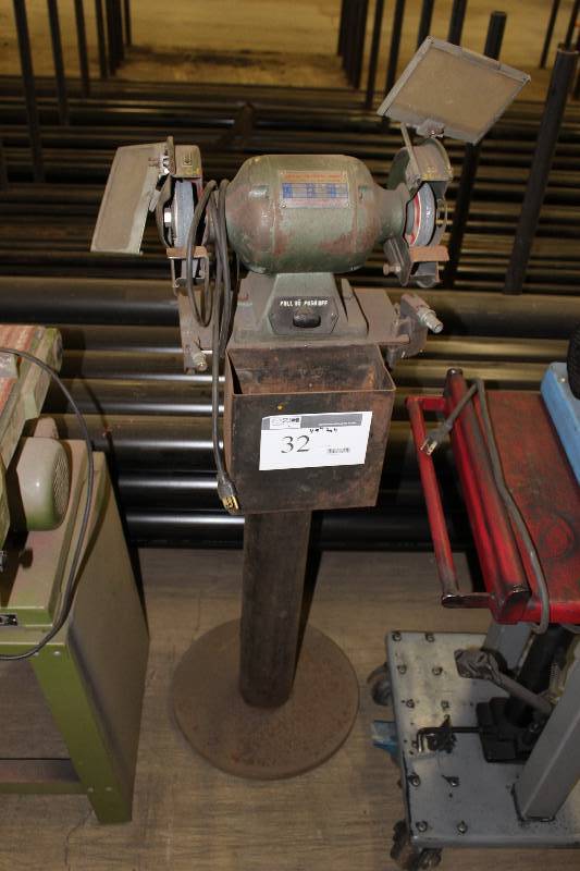 lot 32 image: Carolina Tool Electric Bench Grinder wStand Model HY-6B 49 Height.