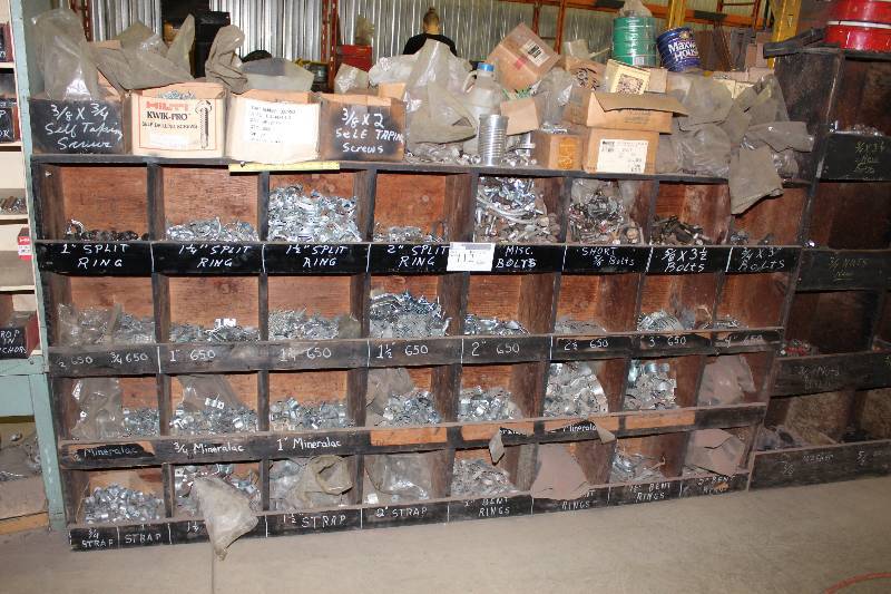 lot 112 image: Storage Shelf wMultiple Compartments & Contents Bolts, Screws, Nuts, And More 96 x 13x 48.