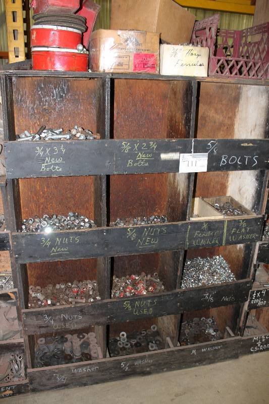 lot 111 image: Storage Shelf wMultiple Compartments & Contents Bolts & Nuts 49.5 x 13x 65.5.