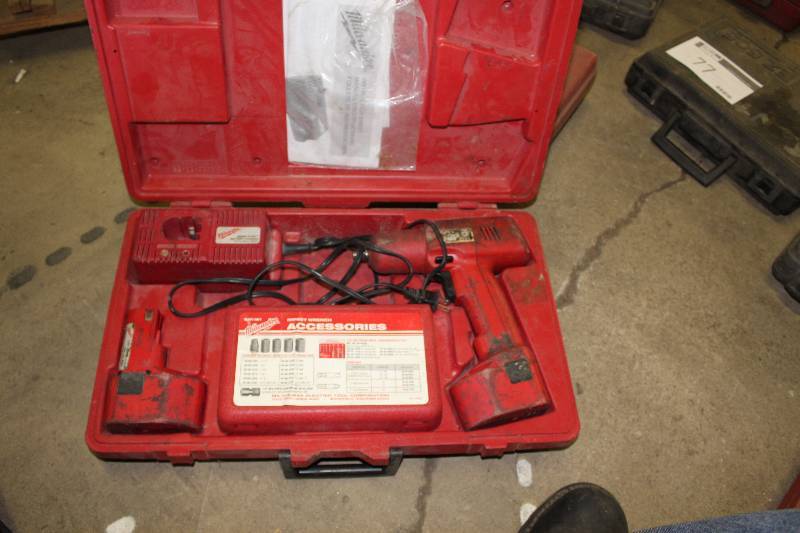 lot 84 image: Milwaukee Heavy-Duty Impact Wrench wBattery Charger, Battery, Accessories & Hard Case.