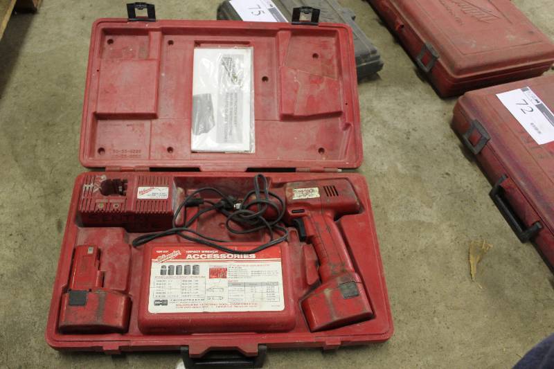 lot 79 image: Milwaukee Heavy-Duty Impact Wrench wBattery Charger, Battery, Accessories & Hard Case.