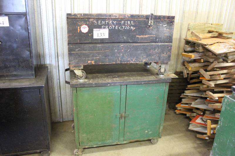 lot 133 image: Lot of (2) Metal Tool Boxes wLid & Wheels 20 x 42 x 25.5 26 x 48 x 35.5.